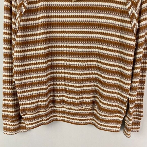 BKE Buckle Knit Top Womens Large Brown Stripe Long Sleeve Stretch - Picture 3 of 10